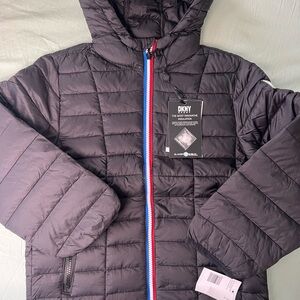 DKNY Kids Puffer Jacket with Red and Blue Accents